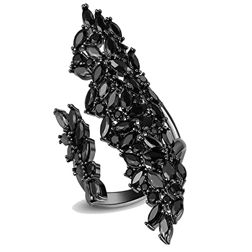 Black Rhinestone Crystal Cocktail Statement Ring for Women Gothic Jewelry | Adjustable Free Size, Costume knuckles rings, Wrap Design, Hypoallergenic, for Wedding Gala Prom Party Anniversary