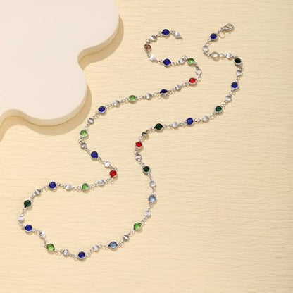 KURTCB Rhinestone Necklace for Women Boho Long Y Lariat Gold Necklace Stack Colorful Summer Beach Jewelry - color: Multi S