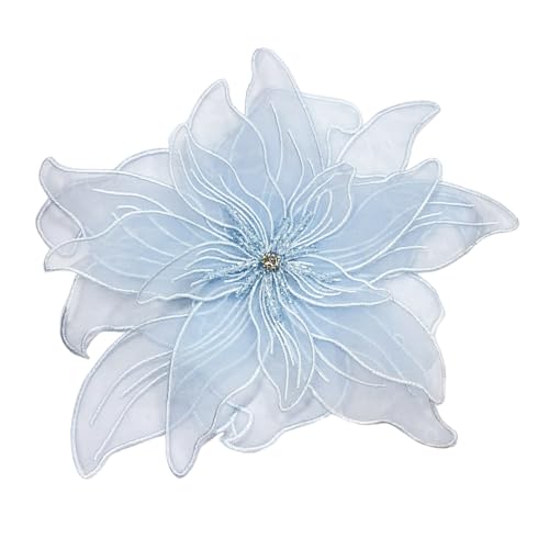 Exaggerated Organza Fabric Flower Brooch Pin for Women Girls Fashion Dainty Layered Big Beaded Corsage Boutonniere Brooches Lapel Pins Delicate Wedding Birthday Holiday Dress Accessories Jewelry Gift - color: Sky Blue