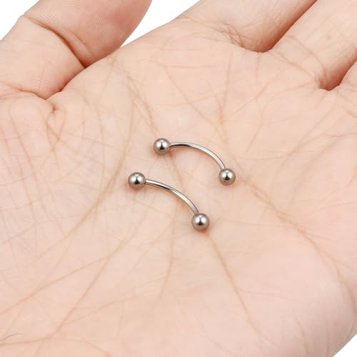 16g/18g/20g Titanium Internally Threaded Eyebrow Piercing Jewelry Vertical Labret Lip Jewelry Curved Barbell Tiny Eyebrow Ring Rook Earring Small Belly Button Ring for Women Men - color: ball,18g,bar:10mm