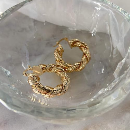 Chunky Gold Hoop Earrings for Women 14k Gold Plated Thick Triple Earrings | Hypoallergenic Trendy Chunky Gold Hoops Earrings,Dainty Jewelry Gifts for Women - style: Gold Braided Hoop Earring
