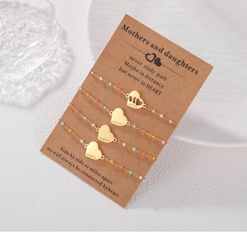 DS Mother Daughter Matching Bracelets,Adjustable Stainless Steel Gift Set | mother’s Day & Birthday Gift Box,Heart Charm,Mommy & Me Style,18K Gold Plated,Hypoallergenic,Daily Wear,Fits Women Teen Girls - color: Gold-3