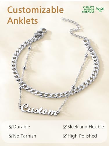 FindChic Custom Ankle Bracelets for Women, Stainless Steel Figaro/Cuban/Wheat/Rope/Herringbone Chain Anklets, Beach Foot Jewelry 8.5''-10.5'' Adjustable & Waterproof, with Gift Box - style: Cuban Chain-Silver