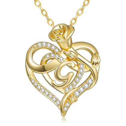 14k Gold Heart Initial Necklaces for Women, Dainty Letter Pendant Chain Necklace, Letter A to Z Initial Jewelry, Anniversary Birthday Gifts for Her Wife Mom Daughter - style: Letter G