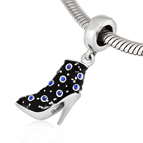 Black High Heel Dangle Charms 925 Sterling Silver Birthstone Gifts Charm for Her Pandora Bracelet - color: Sapphire