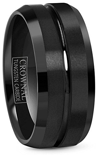 CROWNAL 4mm 6mm 8mm 10mm Black Tungsten Wedding Band Ring Men Women Beveled edges Polished Grooved Center Comfort Fit Size 4 To 17 - color: 10mm