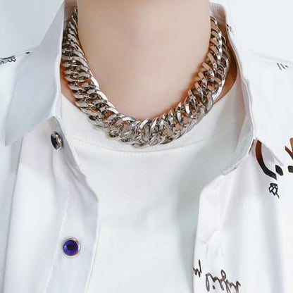 SDA Wide Chunky Gold Chain Necklace - Heavy and Waterproof 316L Surgical Steel with 18K Gold Plating for Modern Men and Women into Hip Hop Fashion - color: B601-White Gold
