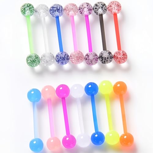 Barbell Piercing Set for Women Men 14 G Hypoallergenic Nipple Piercings Flexible Acrylic Tongue Ring Jewellery Bars Kit Long Stud Cute Body Jewelry 2 pcs Length 16 MM - color: Light Blue