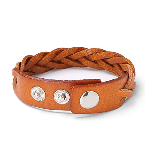 CCBFY Genuine Leather Bracelet Braided Sporty Wide Wristband Punk Jewelry for Men Women - color: 1 Piece - Yellow