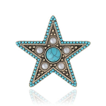 Jessica Simpson Silver or Gold-Tone Brooch for Women | Western Pins with Dangle Charms, Turquoise, or Rhinestones - color: Gold Turquoise Star