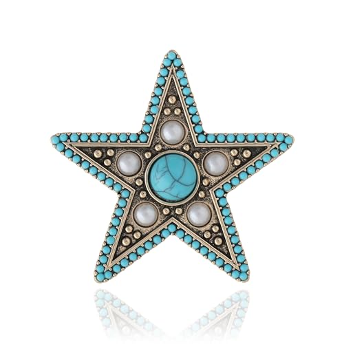 Jessica Simpson Silver or Gold-Tone Brooch for Women | Western Pins with Dangle Charms, Turquoise, or Rhinestones - color: Gold Turquoise Star