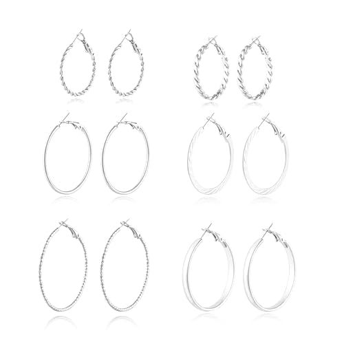 6 Pairs Gold and Silver Plated Hoop Earrings Set for Women – Trendy Silver and Gold Huggie Hoops, Big Silver and Gold Earrings, Chunky Jewelry for Multiple Piercings, Fashion Gift Pack, Stylish Silver Jewelry for Everyday Wear - color: Silver 2
