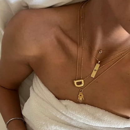 Gold Bubble Initial Necklace for Women Balloon Letter Necklace 18K Gold Plated Dainty Alphabet Pendant Puffy Name Personal Necklace - color: D