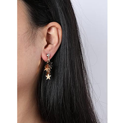 Gold Metal Clip On Earrings for Women Non Pierced Dangle Drop Earrings Multiple Styles - color: gold cute star