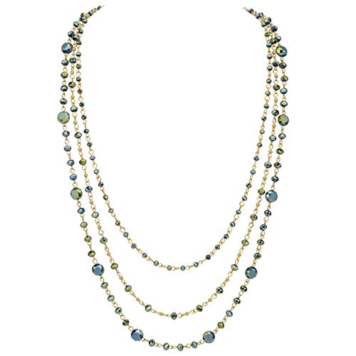 Firstmeet Long Chain Multi Layer Fashion Glass Beads Handmade Necklace for Women - color: Green-j