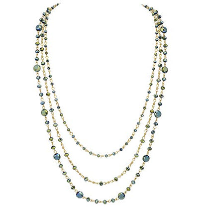Firstmeet Long Chain Multi Layer Fashion Glass Beads Handmade Necklace for Women - color: Green-j