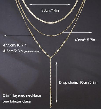 iF YOU Lariat Gold Long Necklaces for Women Trendy, Dainty 14K Gold Plated Drop Chain Necklace, Layered Rosary Beaded Y Necklaces Summer Beach Jewelry Gifts - color: Three-layer Y necklace-GLD