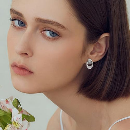 Jean Beau Chunky Gold Stud Earrings for Women Trendy Gold Plated Dangle Drop Prom Birthday Fashion Office Jewelry Gift - color: Silver CZ
