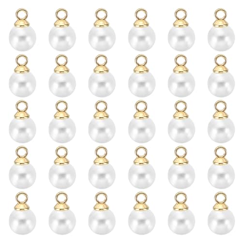 PATIKIL Pearl Charm, 100pcs Pearl Beads Faux Pearl Pendant Charm DIY for Jewelry Making Bracelets Earrings Necklace Crafts - color: Golden White, size: 6mm