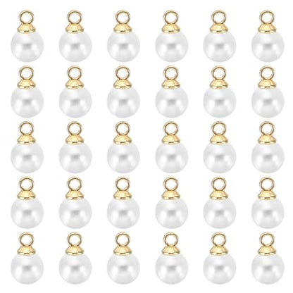 PATIKIL Pearl Charm, 100pcs Pearl Beads Faux Pearl Pendant Charm DIY for Jewelry Making Bracelets Earrings Necklace Crafts - color: Golden White, size: 6mm