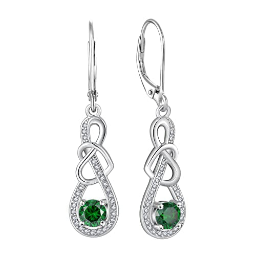 Dangle Drop Earrings for Women 925 Sterling Silver Heart Infinity Leverback Earrings Birthstone Jewelry Gifts for Women Wife Girlfriend Mother Daughter Her - color: 05 May - Emerald