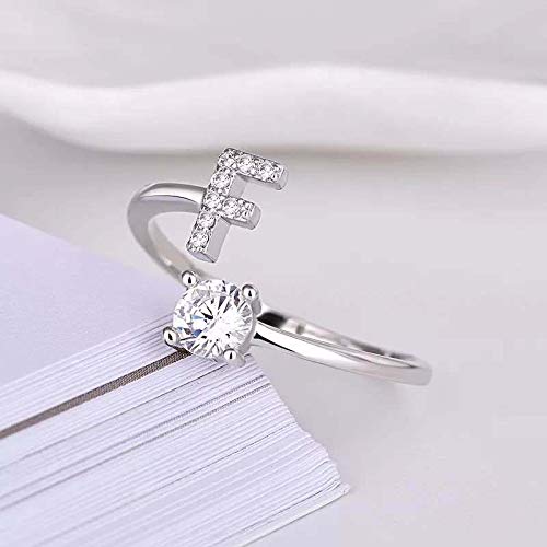FUTIMELY Initial Letter Ring Alphabet Ring A-Z Silver Crystal Open Adjustable Personalized Initial Ring for Women - style: F