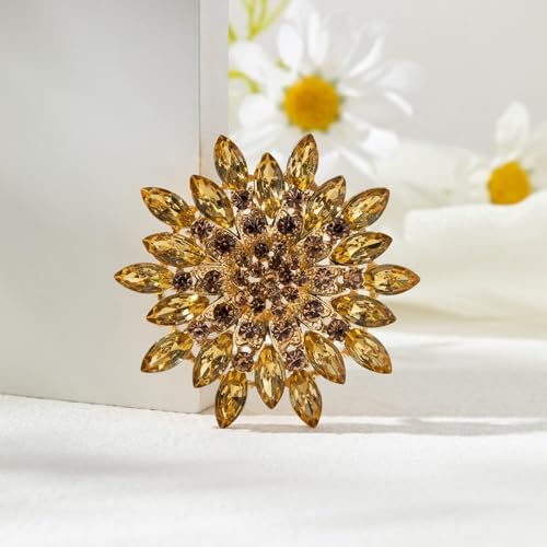 Rhinestone Flower Brooch Pin for Women Fashion Sparkling Crystal Sunflower Floral Brooch Floral Lapel Pins Fashion Wedding Jewelry Gifts - color: Gold