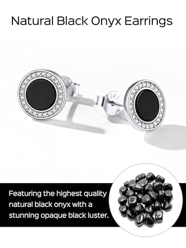 ChicSilver 925 Sterling Silver Viking Rune Natural Black Onyx Stud Earrings For Women Men - style: E: Round Onyx-Silver