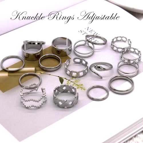 17PCS Silver Knuckle Rings for Women Stainless Steel Rings Set Midi Stackable Rings Simple Smooth Finger Rings Silver Adjustable Rings Jewelry Gift - color: 17pcs/B