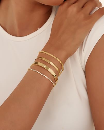 Gold Bracelets for Women 14K Gold Plated Stack Trend Bracelets Charm Paperclip Chain Cuban Link Layered Waterproof Bracelet Dainty Bracelet for Women Jewelry Gifts - color: Gold