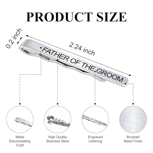 LADY & HOME Tie Clips for Men, Stainless Steel Tie Bars Gifts for Groom, Groomsmen, Father of Groom, Father of Bride, Brother of Bride - style: F:FATHER OF THE GROOM