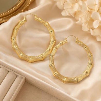 Big Chunky Gold Hoop Earrings for Women Beaded Large Statement Earrings Lightweight Fashion Jewelry Daily Wear Party Gift - color: C1:GOLD