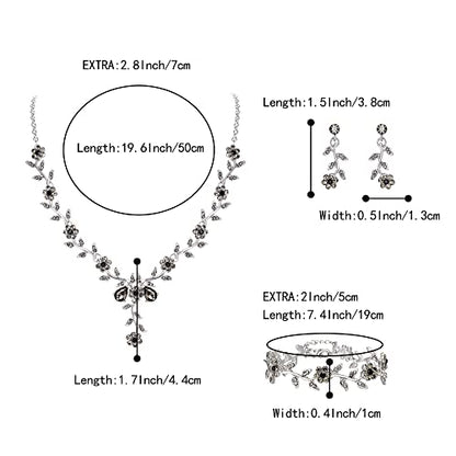 Women's Wedding Jewelry Set for Bride,Prom Bridal Accessories | Bling Crystal,Flower Leaf Cluster,Dangle Earrings Pendant Necklace Set,for Bridesmaid,Party Jewellery - color: 3Pcs-Grey Silver-Tone
