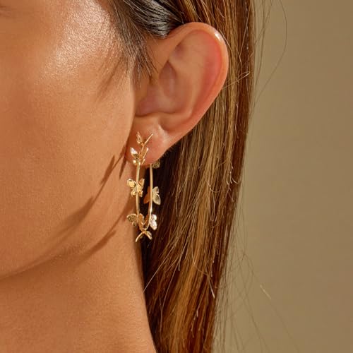 Large Gold Knot Hoop Earrings for Women 18K Gold Hoop Earrings Statement Lightweight Hoops Trendy Gold Hoops Earrings Jewelry - color: A-Butterfly