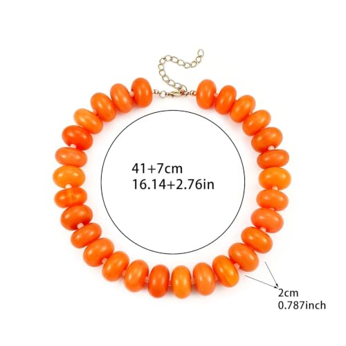 CSIYANJRY99 Chunky Beaded Necklace for Women, Large Colorful Resin Beads Statement Necklace, Boho Summer Beach Vacation Jewelry Gifts - color: Orange