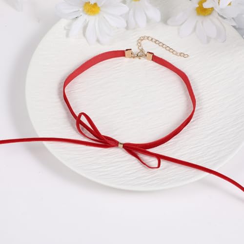 Trinkrittey Gothic Bow Knot Velvet Choker Red Velvet Choker Vintage Necklace Ribbon Collar Necklace for Women Party Jewelry Accessories