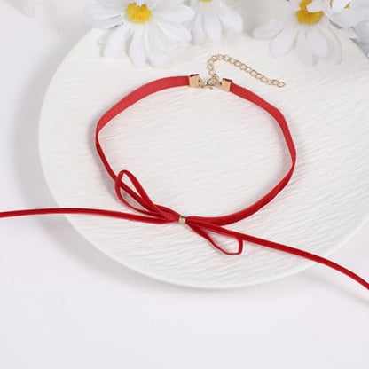 Trinkrittey Gothic Bow Knot Velvet Choker Red Velvet Choker Vintage Necklace Ribbon Collar Necklace for Women Party Jewelry Accessories