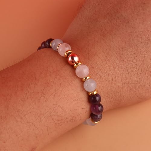 KSQS Healing Stone Bead Bracelet for Women, Natural Gemstones Balance Protection Bracelet, Spiritual Crystal Beads Bracelet Anxiety Relief with Meaning Card - color: Good Vibes