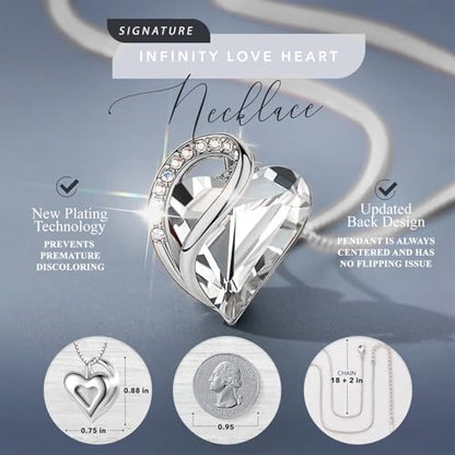 Leafael Gift Necklaces for Women, Infinity Love Birthstone Heart Crystal Pendant, Birthday Anniversary Jewelry for Wife, Mom, and Her, Silver Plated, 18" + 2" Adjustable Chain - color: 04a-April-Crystal Clear
