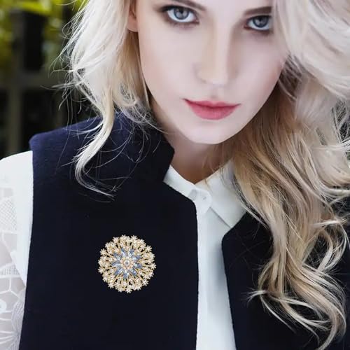 QCWN Large Flower Brooches and Pins for Women Vintage Rhinestone Sunflower Brooch Costume Jewelry Lapel Hat Pins for Wedding Dresses Bouquet Gifts - style: 1Pcs Light Blue Snowflake