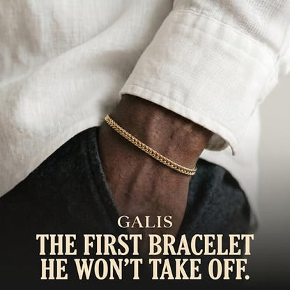 Mens Bracelet - Stainless Steel, Non Tarnish Rope Chain Bracelets, Stylish Fathers Day Gift for Dad, Husband, Boyfriend. - color: Single Gold