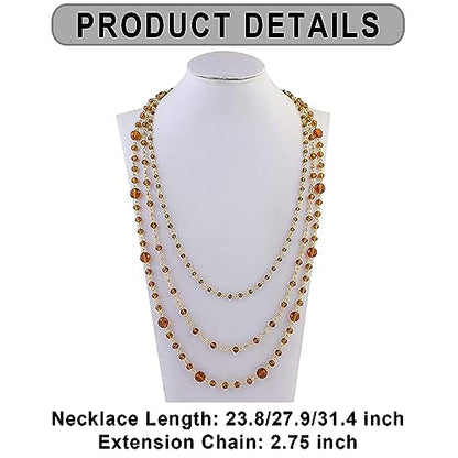Firstmeet Long Chain Multi Layer Fashion Glass Beads Handmade Necklace for Women - color: Brown