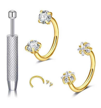 18G 20G Horseshoe Nose Rings Studs,Surgical Steel Nose Ring Pink Cubic Zirconia Nose Piercing,Internally Threaded Nose Rings For Women,Pink and Silver Zirconia - color: 20G-Gold-Star CZ