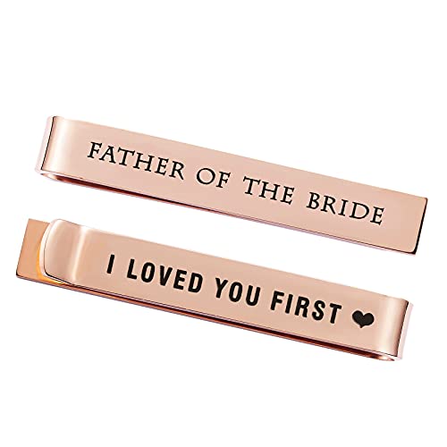 Father of the Bride and Groom Gifts - Wedding Tie Clips for Groomsmen From the Bride - Stainless Steel Tie Bars - color: Father of the bride-Rose Gold