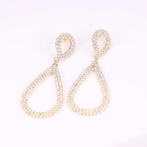 Rhinestone Teardrop Dangle Earrings Sparkly Wedding Jewelry - color: Gold