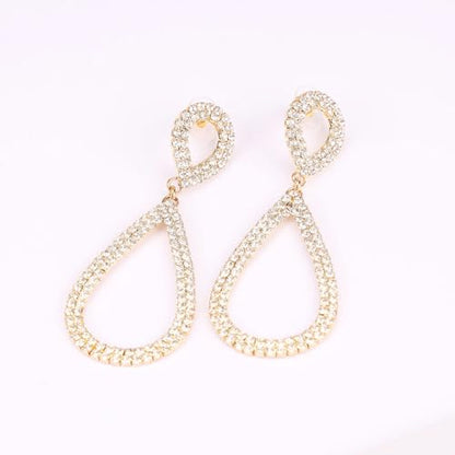Rhinestone Teardrop Dangle Earrings Sparkly Wedding Jewelry - color: Gold