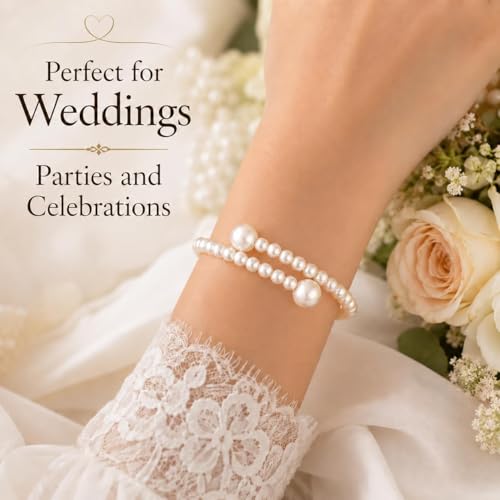 Pearl Bracelets for Women Dainty Gold Pearl Stretch Stackable Bracelet Bridesmaid Wedding Jewelry Gifts Prom Wedding Guest Dress - color: A:White Pearl Bracelet