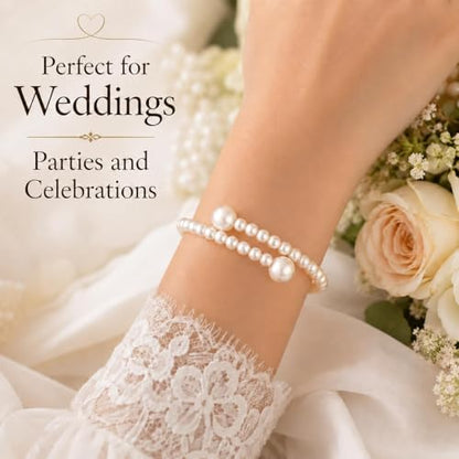 Pearl Bracelets for Women Dainty Gold Pearl Stretch Stackable Bracelet Bridesmaid Wedding Jewelry Gifts Prom Wedding Guest Dress - color: A:White Pearl Bracelet