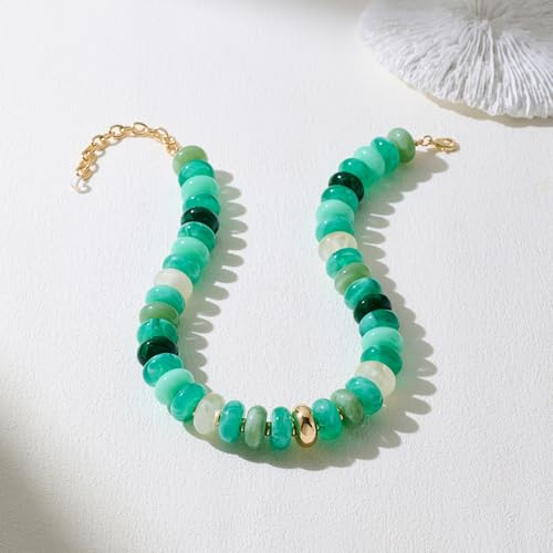 Chunky Colorful Bead Necklace Summer Fashion Statement Boho Beaded Chunky Necklace for Women Adjustable Length Lightweight Cool Suitable for Beach Vacation Daily Wear & Summer Parties - color: Green