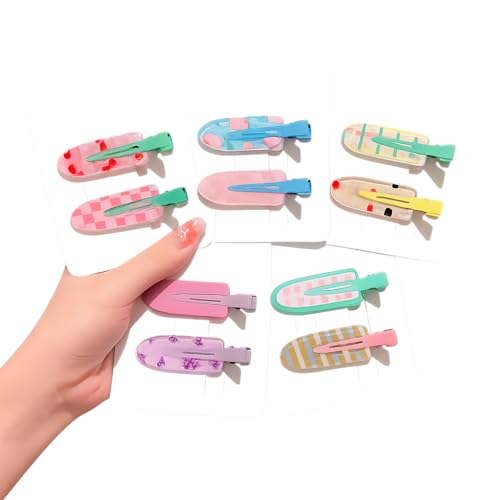 10PCS Colorful Mini Snap Hair Clips Set for Women, Thin Acrylic Barrettes for Bangs, Lightweight No Mark Hairpins, Pastel Fruit Pattern Styling Clips for Daily Use